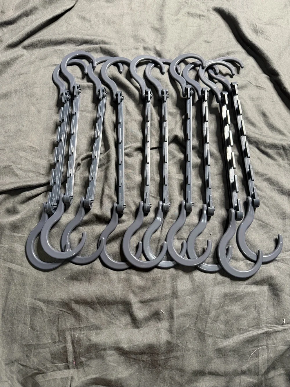 Set of 10 Space-Saving Multi-Tier Plastic Clothing Hangers - Gray